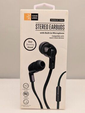 CASE LOGIC Tangle Free WIRED Stereo Earbuds with Microphone | CL-AU-EB-121-BK